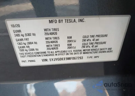 2021 Tesla Model Y Long Range Dual Motor All-Wheel Drive из США, поврежденный, VIN 5YJYGDEE9MF067293